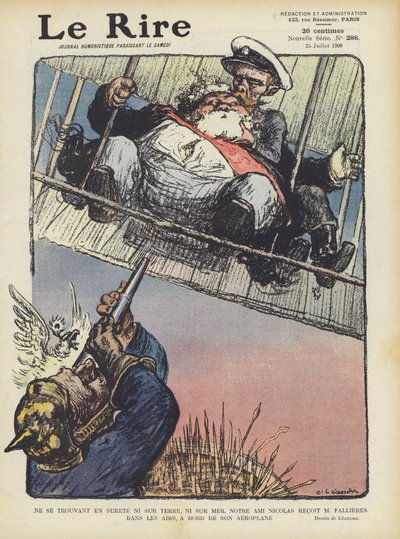 Sátira que representa al Presidente francés Armand Fallieres volando en un avión con el Zar Nicolás de Charles Leandre