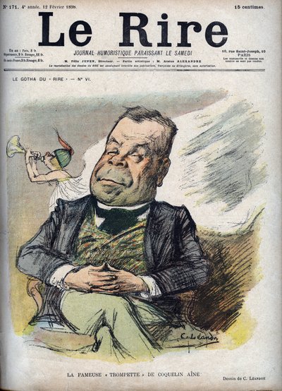 La famosa trompeta de Poppy Aine - Retrato de Constant Poppy llamado Poppy el Mayor (1841-1904) - caricatura de Charles Leandre (1862-1934) en 