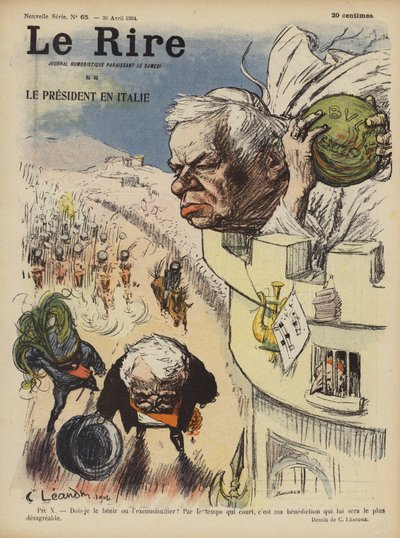 Visita del Presidente Loubet de Francia a Italia. Ilustración para Le Rire de Charles Leandre