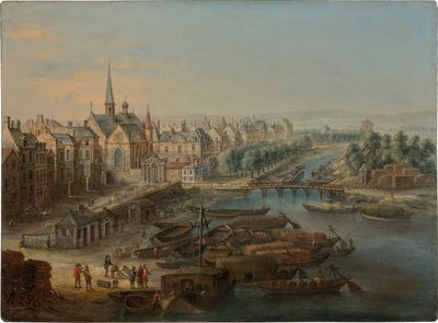 Vista del Arsenal, el puerto Saint Paul y el quai des Célestins en París de Charles Léopold van Grevenbroeck