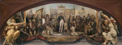 Boceto para el Pabellón Denon del Louvre: Les quatre âges artistiques de la France - Présentation des plans à Napoléon, ca. 1864 (óleo sobre lienzo) de Charles Louis Lucien Muller