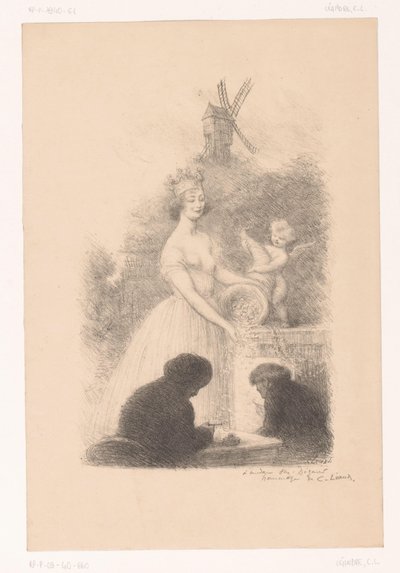 Mujer coronada y putto con cuerno de la abundancia de Charles Lucien Leandre