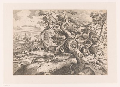 Paisaje con un viajero junto a un árbol. de Charles Macé