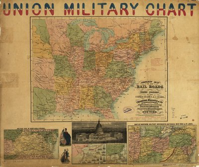 Mapa completo de las vías férreas y cursos de agua, en Estados Unidos y Canadá. LOC 98688331 de Charles Magnus