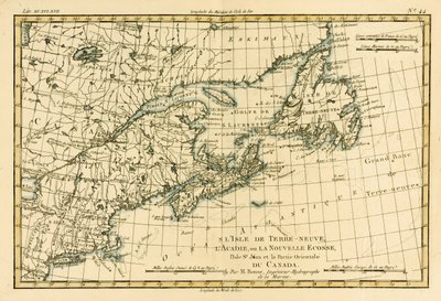 Canadá Oriental, Terranova, Nueva Escocia y la Isla de San Juan, del Atlas de Toutes les Parties Connues du Globe Terrestre por Guillaume Raynal (1713-96), publicado por J L Pellet, Ginebra, 1780 de Charles Marie Rigobert Bonne