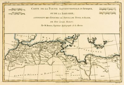 África del Norte, incluyendo los reinos de Trípoli, Túnez, Argel; Fez y Marruecos, del Atlas de Toutes les Parties Connues du Globe Terrestre por Guillaume Raynal (1713-96) publicado en Ginebra, 1780 de Charles Marie Rigobert Bonne