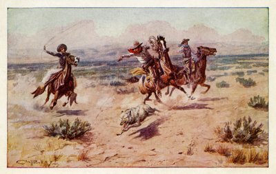 Vaqueros persiguiendo a un lobo de la pradera de Charles Marion Russell