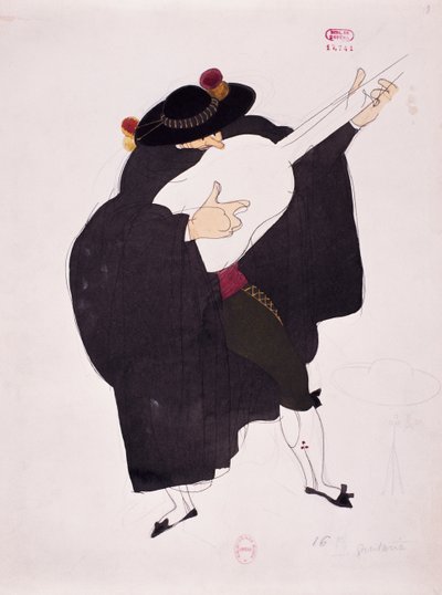 Traje para el personaje del guitarrista de El barbero de Sevilla de Gioacchino Rossini, boceto de Charles Martin (1884-1934) de Charles Martin