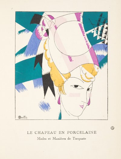 Le Chapeau en Porcelaine, de una Colección de Placas de Moda, 1920 (impresión pochoir) de Charles Martin