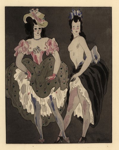 Dos prostitutas semidesnudas vestidas con enaguas y gorros. de Charles Martin