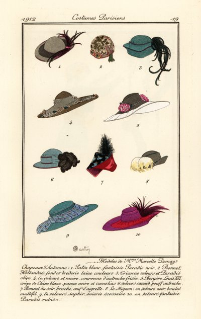 diseños de sombreros de la sombrerera Marcelle. Demay de Charles Martin