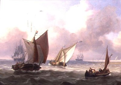 Barcos holandeses en un oleaje cerca de un muelle de Charles Martin Powell