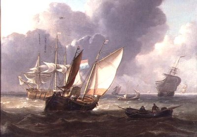Tres Másteres Holandeses y Pequeñas Embarcaciones en un Oleaje de Charles Martin Powell