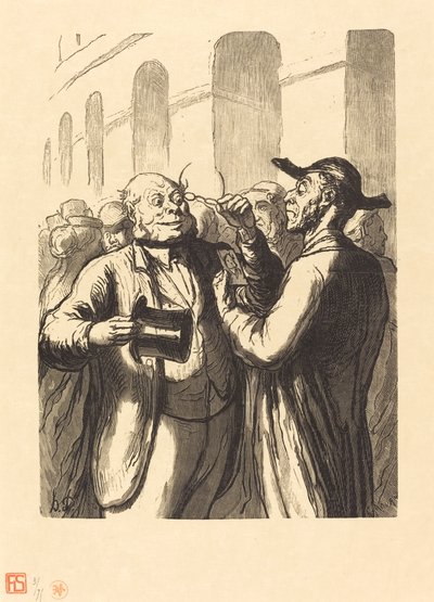 Exposición universal: La Inspección de las fotografías en los torniquetes de Charles Maurand after Honoré Daumier