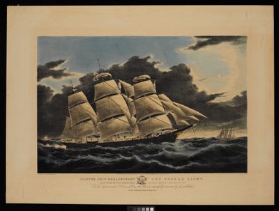 El clíper Dreadnought frente a Tuskar Light a 12 días y medio de Nueva York en su célebre paso por Liverpool en 13 días y 11 horas de diciembre de 1854 (litografía coloreada). de Charles & Mcfarlane Duncan (1818 1865) Parsons