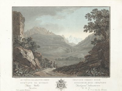 Berglandschap en Zwitserland
Vista del valle de Oberhashi (título en el objeto)
Vistas notables de las montañas de Suiza (título de la serie) de Charles Melchior Descourtis