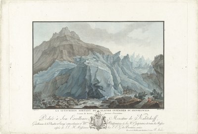 Gletsjer bij Grindelwald
Los Lutschinen saliendo del glaciar inferior de Grindelwald. Cantón de Berna, provincia de Interlaken (título en el objeto)
Vistas notables de las montañas de Suiza (título de la serie) de Charles Melchior Descourtis