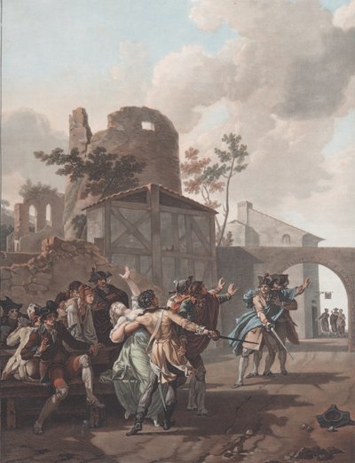 La pelea, ca. 1792 de Charles Melchior Descourtis