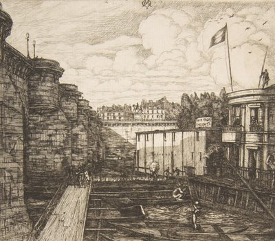 Bain-froid Chevrier, establecimiento de baños fríos de Chevrier, o Los Baños de la Escuela, París, 1864 de Charles Meryon