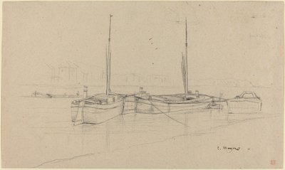 Barcos en el río con mástiles de Charles Meryon