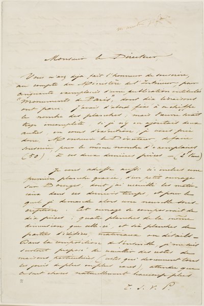 Carta autografiada de Charles Meryon de Charles Meryon