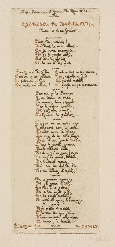 Versos dedicatorios de Meryon a Reinier Nooms, llamado Zeeman de Charles Meryon