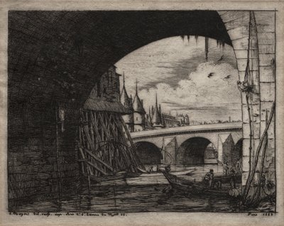 Grabados de París: Un Arco del Puente de Notre Dame de Charles Meryon
