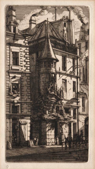 Grabados de París: Casa con una Torreta, Calle de los Tejedores de Charles Meryon