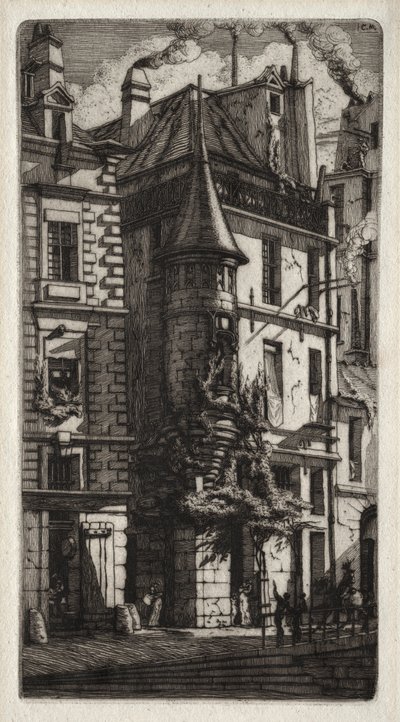 Grabados de París: Casa con una Torre, Calle de los Tejedores de Charles Meryon