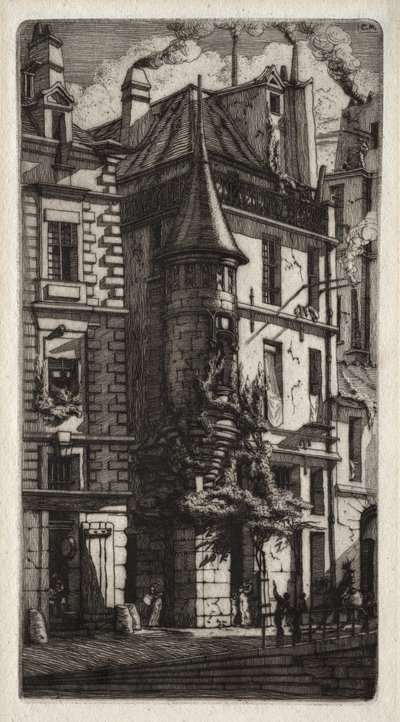 Grabados de París: Casa con una torreta, Calle de los Tejedores, 1852 de Charles Meryon