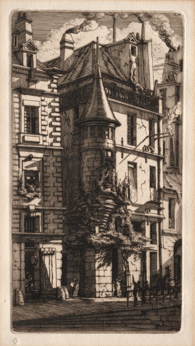 Grabados de París: Casa con una torre, Calle de los Tejedores, 1852 de Charles Meryon