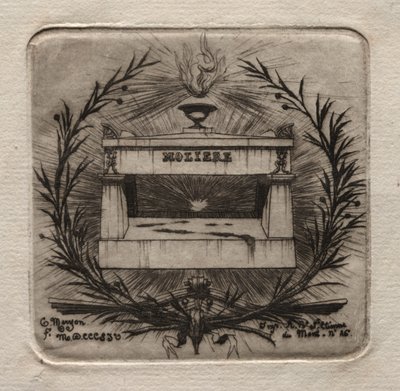 Grabados de París: Tumba de Molière en el cementerio de Père Lachaise, 1854 de Charles Meryon