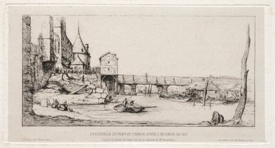 Pasarela Temporalmente Reemplazando el Puente de la Bolsa, París, después del incendio de 1621 de Charles Meryon