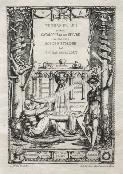 Frontispicio para un catálogo de los grabados de Thomas de Leu, 1866 de Charles Meryon