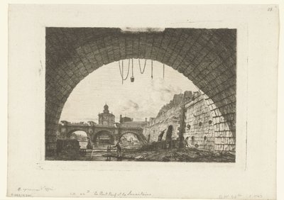 Gezicht op Pont-Neuf van onder boog Pont-au-Change en París El Pont Neuf y el Samaritaine desde debajo del primer arco del Pont au Change de Charles Meryon