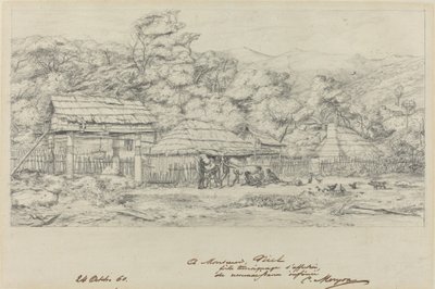 Graneros Indígenas y Habitaciones en Akaroa, Península de Banks de Charles Meryon