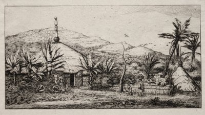 Nueva Caledonia: Gran Cabaña Nativa en el Camino de Balade a Puebo, 1845 de Charles Meryon
