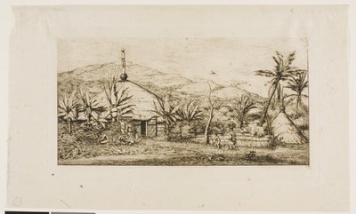 Nueva Caledonia: Gran cabaña nativa en el camino de Balade a Puépo, 1845 de Charles Meryon