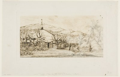 Nueva Caledonia: Gran cabaña nativa en el camino de Balade a Puépo, 1845 de Charles Meryon