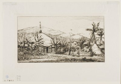 Nueva Caledonia: Gran cabaña nativa en el camino de Balade a Puépo, 1845 de Charles Meryon
