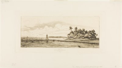 Oceanía: Pesca, cerca de islas con palmeras en el grupo Uea o Wallis, 1845 de Charles Meryon
