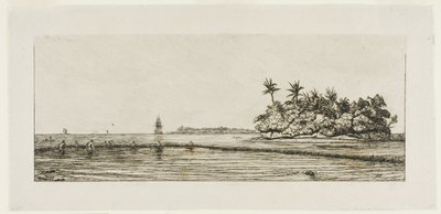 Oceanía: Pesca, cerca de islas con palmeras en el grupo Uea o Wallis, 1845 de Charles Meryon