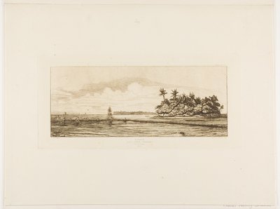 Oceanía: Pesca, cerca de las islas con palmeras del grupo Uea o Wallis, 1845 de Charles Meryon