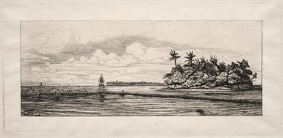 Oceanía: Pesca cerca de islas con palmeras en el grupo Uea o Wallis de Charles Meryon