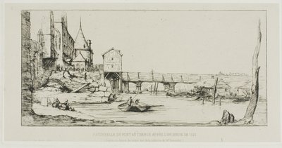El puente peatonal que reemplaza temporalmente al Pont-au-Change, París, después del incendio de 1621 de Charles Meryon
