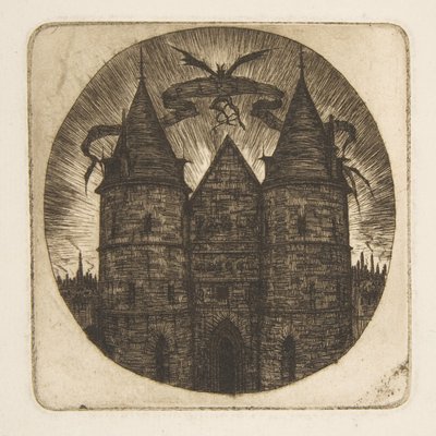 La antigua puerta del Palacio de Justicia de París, frontispicio de «Grabados de París» de Charles Meryon