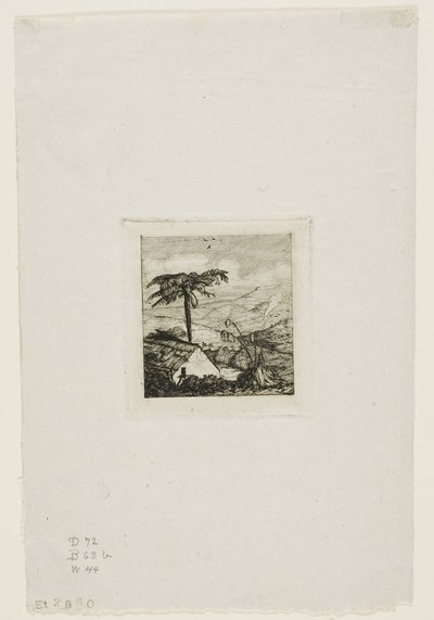 La cabaña de paja del viejo soldado, Akaroa, 1845 de Charles Meryon