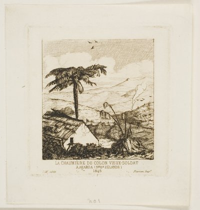 La cabaña de paja del viejo soldado, Akaroa, 1845 de Charles Meryon