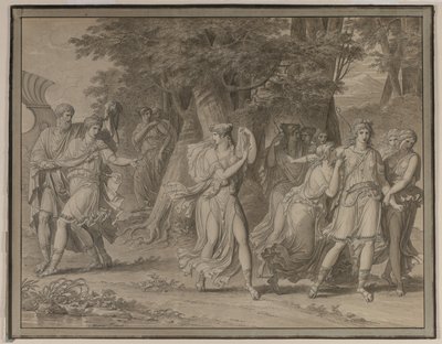 Telémaco, instado por Mentor, dejando la Isla de Calipso, 1800 de Charles Meynier