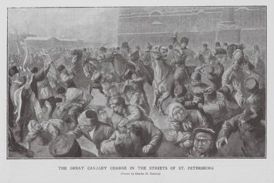 Caballería cargando contra una multitud en las calles de San Petersburgo, Primera Revolución Rusa de Charles Mills (after) Sheldon